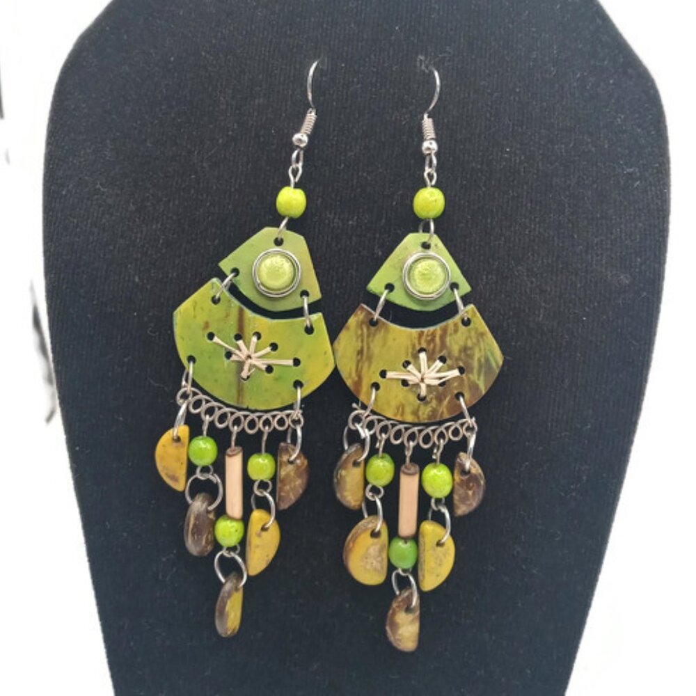 Handcrafted Alpaca Earrings Painted Coconut Cusco